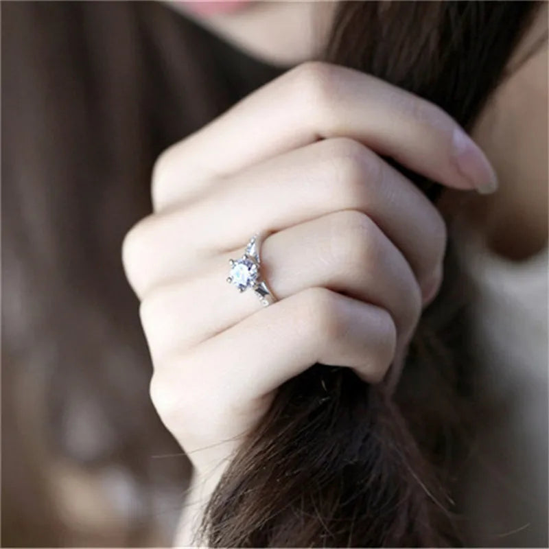 CC Jewelry Rings For Women Silver Plated Bridal Wedding Zirconia Round Stone Ring Bijoux Femme Engagement Anel CC1455