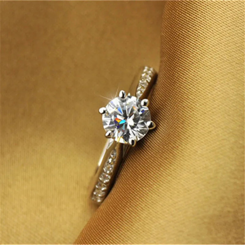 CC Jewelry Rings For Women Silver Plated Bridal Wedding Zirconia Round Stone Ring Bijoux Femme Engagement Anel CC1455