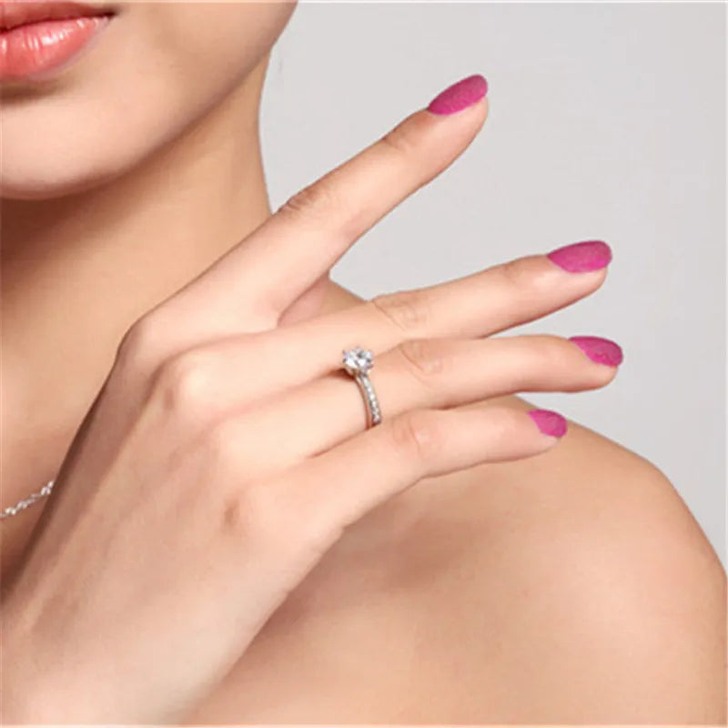 CC Jewelry Rings For Women Silver Plated Bridal Wedding Zirconia Round Stone Ring Bijoux Femme Engagement Anel CC1455