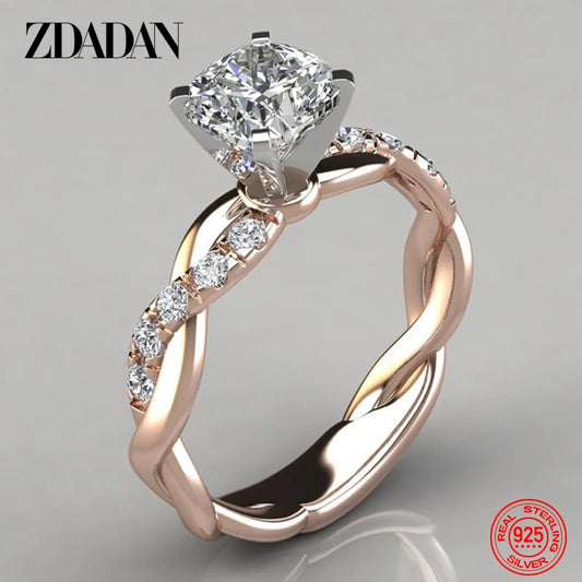 ZDADAN 925 Sterling Silver AAA White Cubic Zircon Ring For Women Wedding Jewelry Party Gift