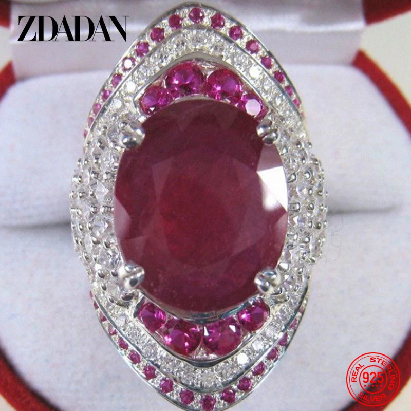 ZDADAN 925 Sterling Silver Ruby Ring For Women Zircon Finger Rings Fashion Jewelry Gifts