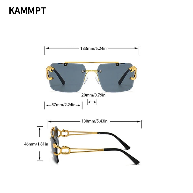 KAMMPT Vintage Rimless Sunglasses Men Women Fashion Oversized Square Shades Eyewear New Double Bridge Gradient UV400 Sun Glasses