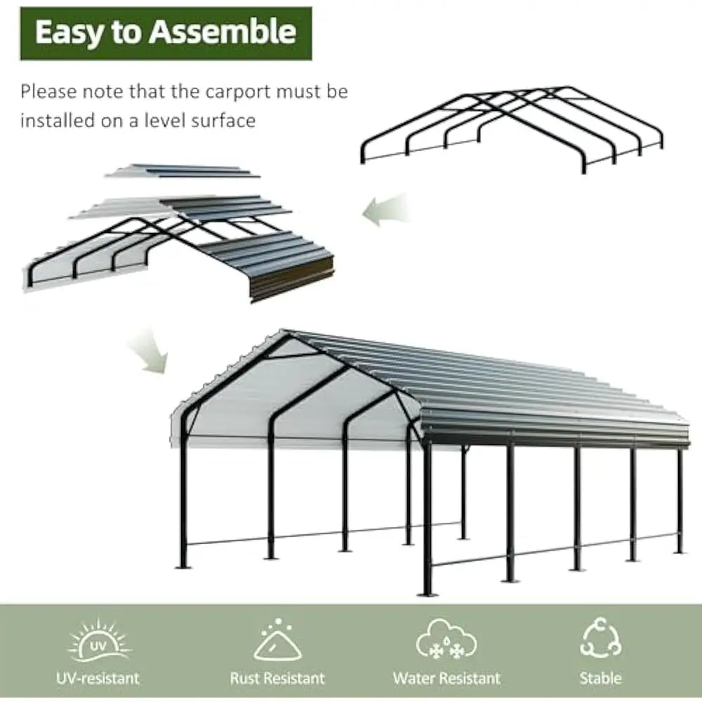 12 X 20 FT Carport, Heavy Duty Carport Canopy with Galvanized Steel Roof and Frame, Metal Carport Upgraded Extra Large Garage