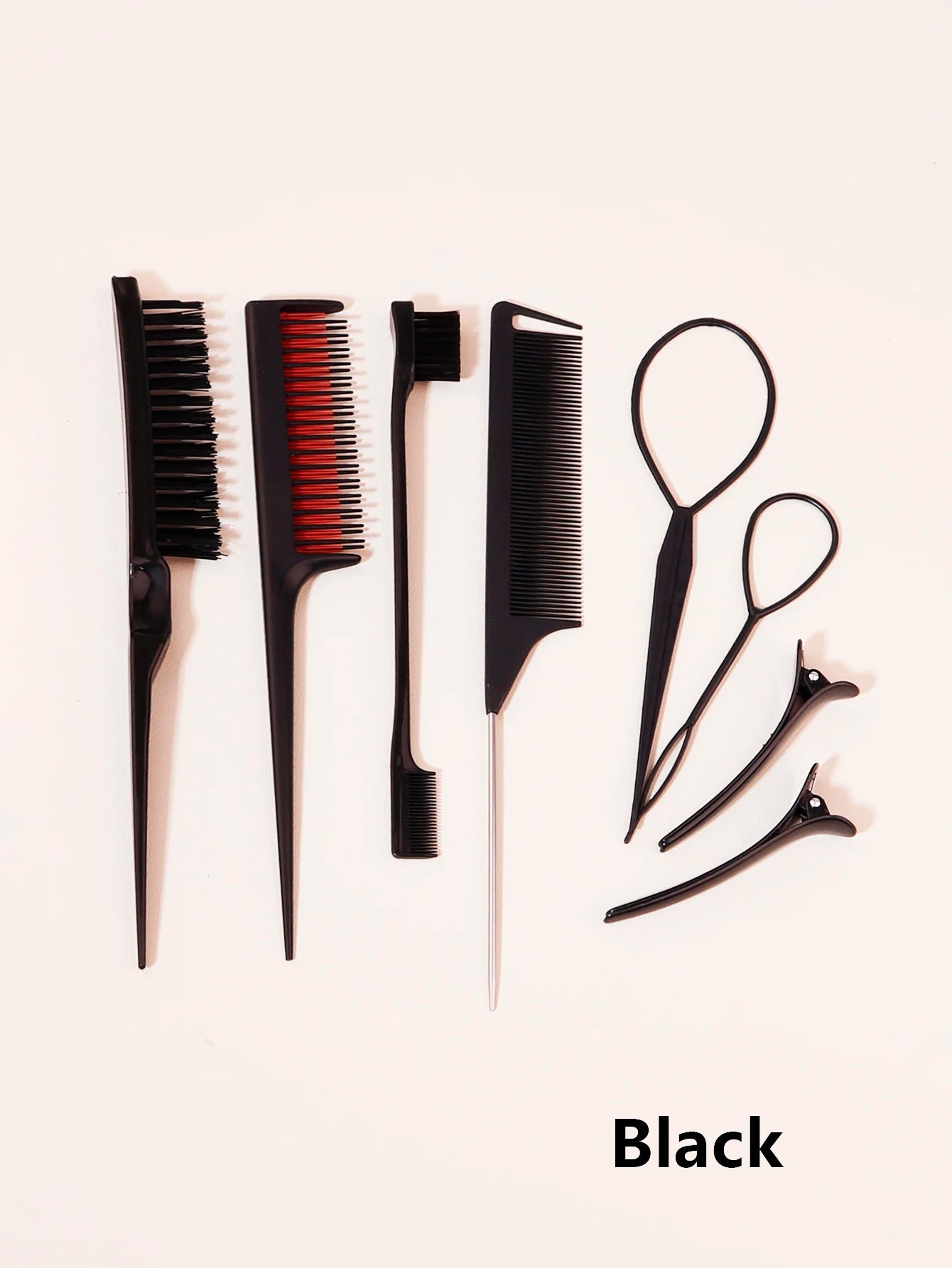 8-piece hair styling comb set with triple tear comb, mouse tail comb, edge brush, weaving tool, hair salon accessories