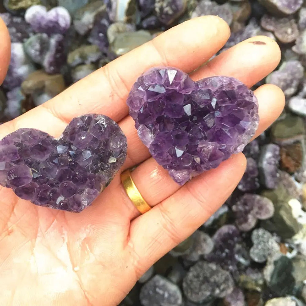 New Natural Heart Shape Amethyst Geode Natural Crystal Quartz Stone Wand Point Energy Healing Mineral Stone Rock Home Decor