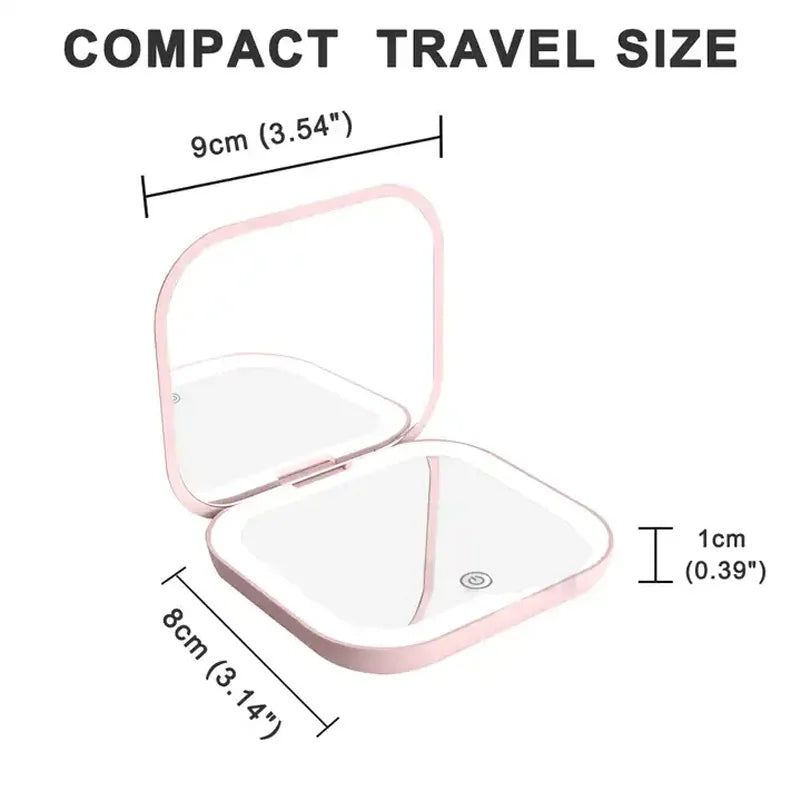 Compact Small Mini Gift Vanity Table Folding Led Lights Portable Hand Held Pocket Makeup Mirror 2X magnifying