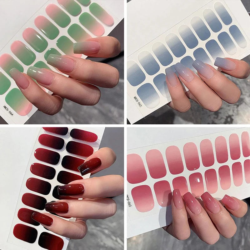 Nude Completely cured Gel Nail Wraps Sticker Long-lasting NO-Lamp French Nail Decal Omber Nail Waterproof Sticke 16tips