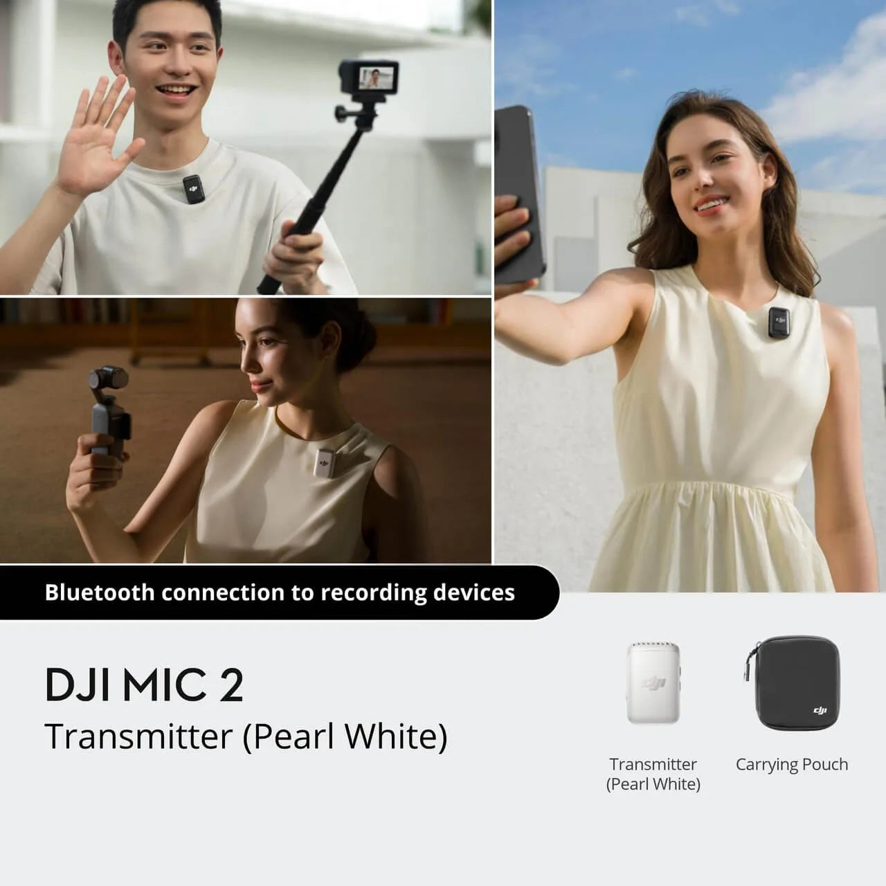 DJI Mic 2  Wireless Microphone with Intelligent Noise Cancelling 32-bit Float Internal Recording Optimized Sound 250m Range