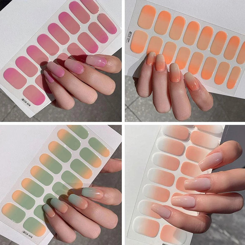 Nude Completely cured Gel Nail Wraps Sticker Long-lasting NO-Lamp French Nail Decal Omber Nail Waterproof Sticke 16tips