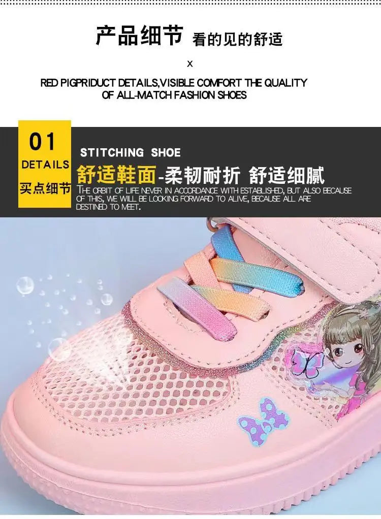 Kids Popular Cartoon Sports Superlight Shoes Girls White Sneakers Spring Autumu Casual Mesh Breathable Children Running Shoes