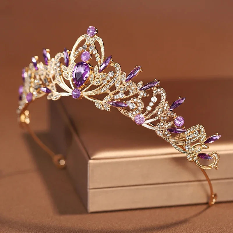 Bridal Headwear Purple-Colour Women's Grand Party Crown Birthday Tiaras