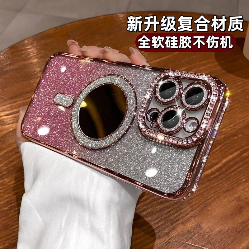 Luxury Jewelled Magsafe Glitter Phone Case For iPhone 11 12 13 14 15 16 Pro Max Plus Wireless Charge Magnetic Cases Cover