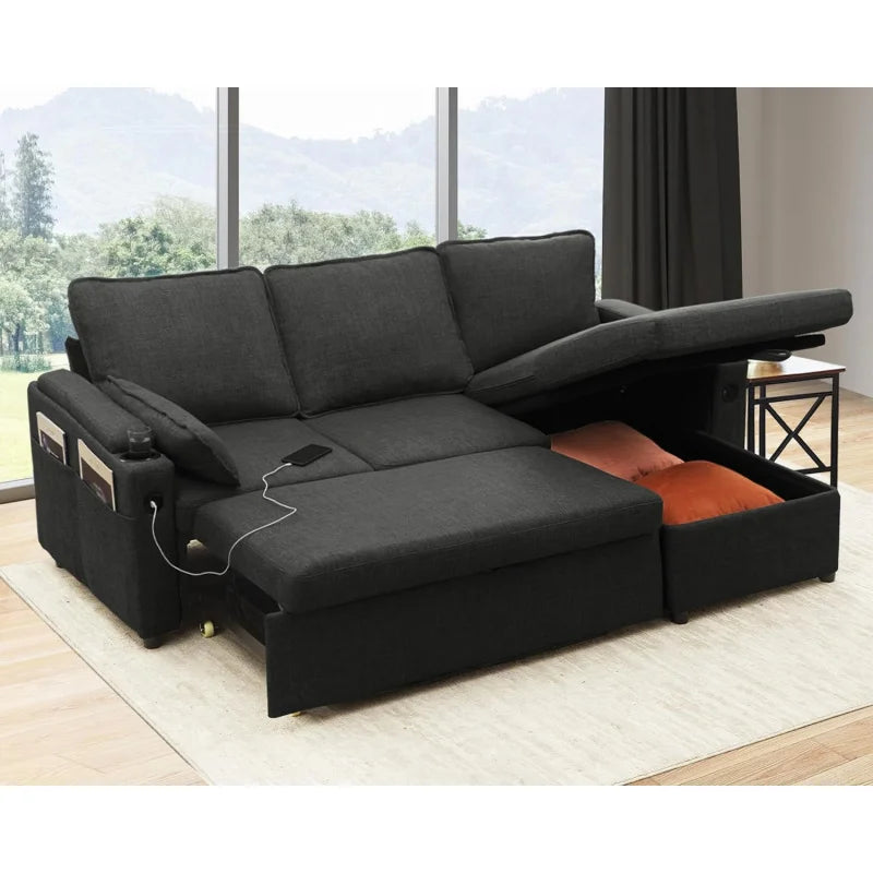 Sofa Bed Sleeper Pull Out 2 in 1 Sectional Couches with Storage,USB,Cup Holder,Pullout Sectional Couches