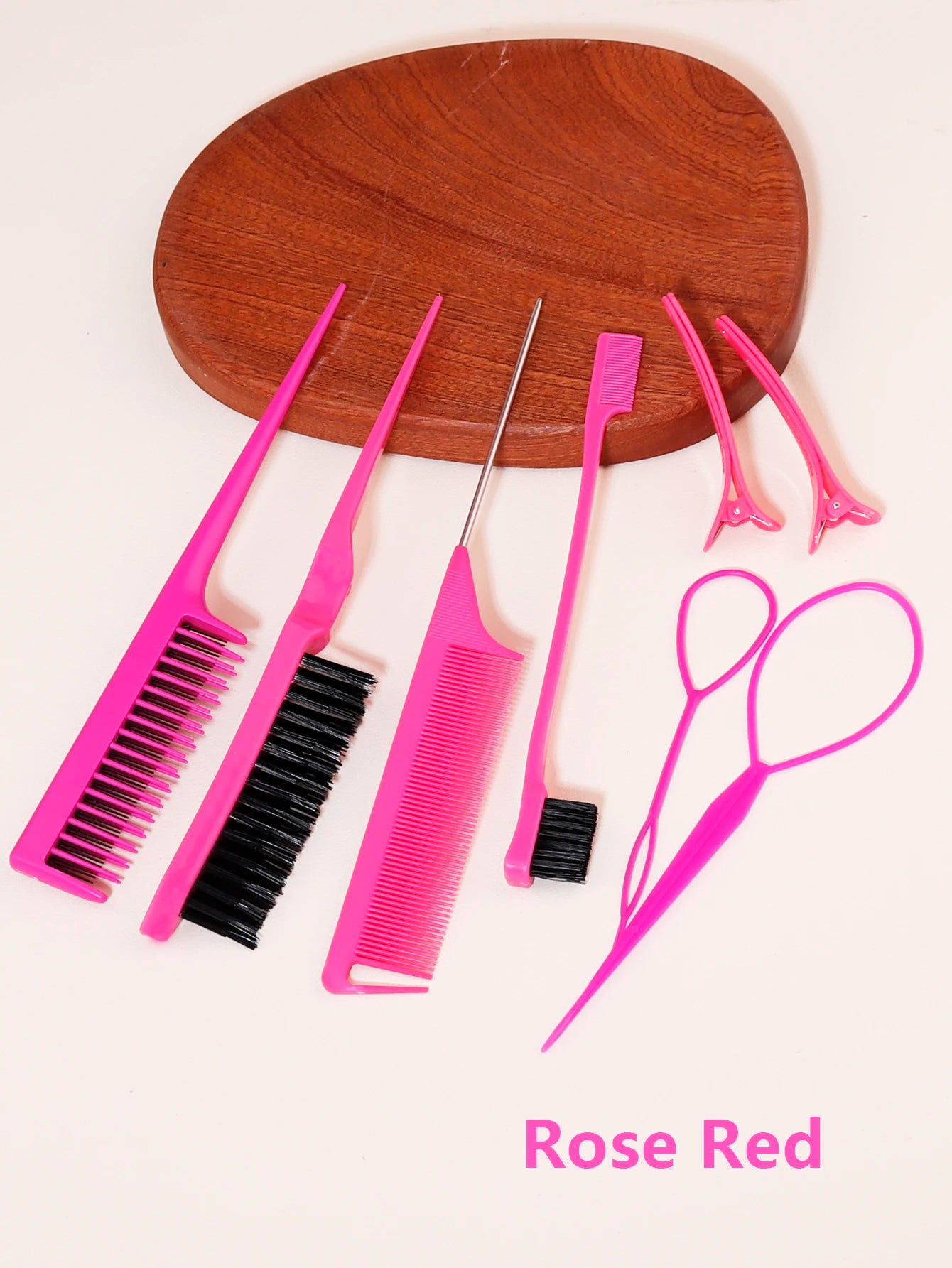 8-piece hair styling comb set with triple tear comb, mouse tail comb, edge brush, weaving tool, hair salon accessories