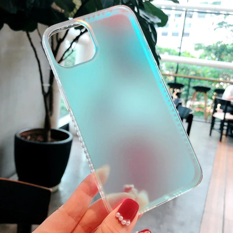 Luxury Matte Transparent Phone Case For iPhone 11 12 13 14 15 Pro Max XS X XR 7 8 Plus SE 2020 Mini Laser Bumper Back Cover