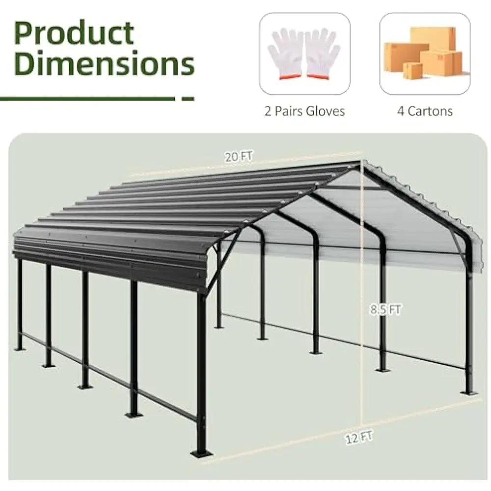 12 X 20 FT Carport, Heavy Duty Carport Canopy with Galvanized Steel Roof and Frame, Metal Carport Upgraded Extra Large Garage