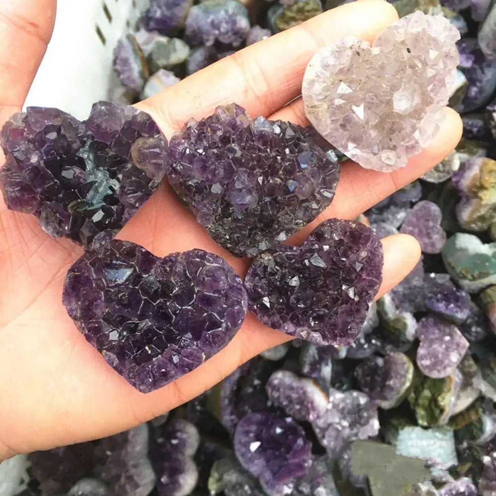 New Natural Heart Shape Amethyst Geode Natural Crystal Quartz Stone Wand Point Energy Healing Mineral Stone Rock Home Decor