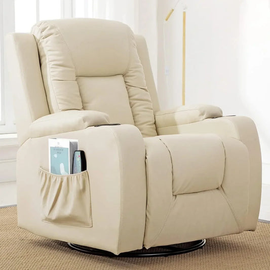 Recliner Chair, PU Rocking Chair for Adults,Swivel Reclinerand Massage,Single Sofa Seat with Side Pockets, Living Room,Bedroom