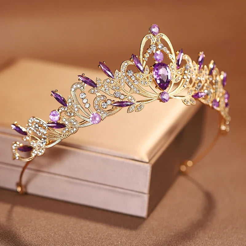 Bridal Headwear Purple-Colour Women's Grand Party Crown Birthday Tiaras