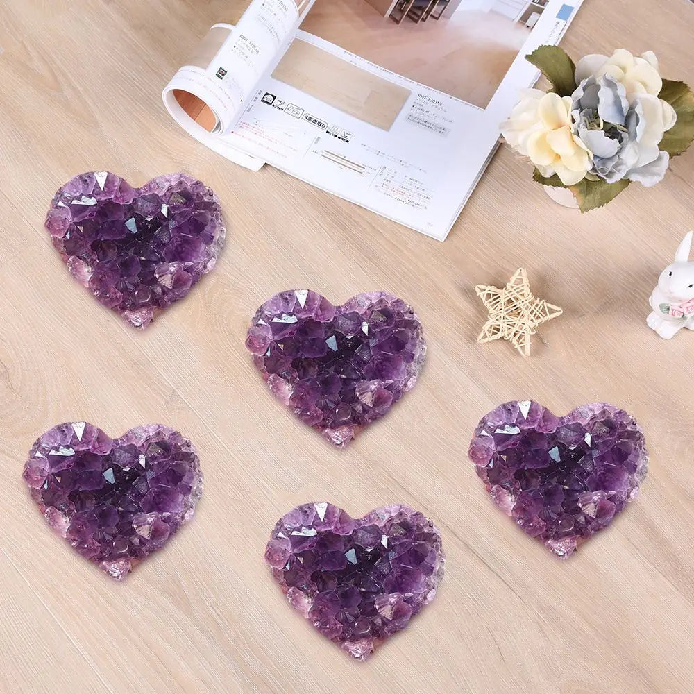 New Natural Heart Shape Amethyst Geode Natural Crystal Quartz Stone Wand Point Energy Healing Mineral Stone Rock Home Decor