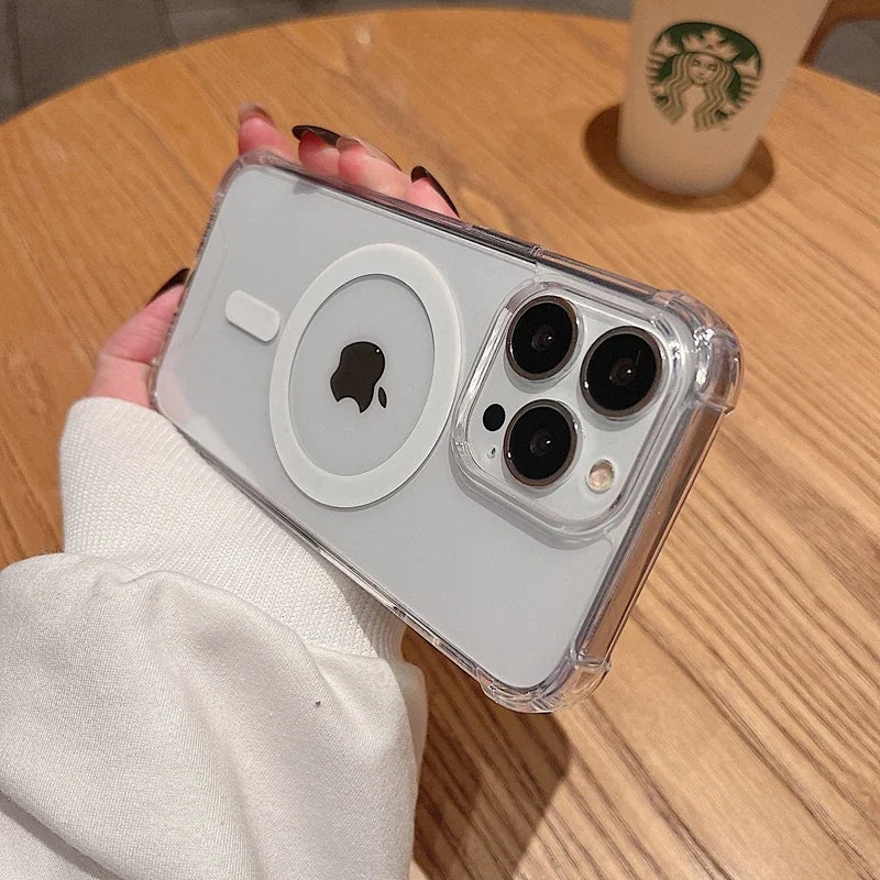 Luxury Shockproof Magsafe Wireless Charge Transparen Case For iPhone 11 12 13 14 15 16 Pro Max Plus Magnetic Bumper Cover