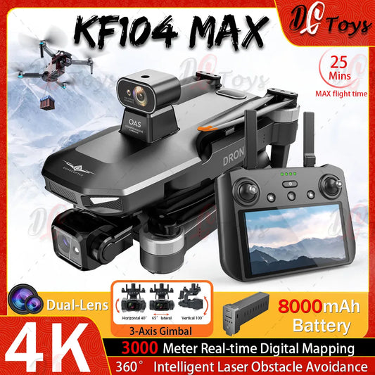 KF104 MAX2 4K Dual Camera Professional Drone with Screen RC Quadcopter GPS Wide Angle 3-Axis Gimbal Obstacle Avoidance Aircraft