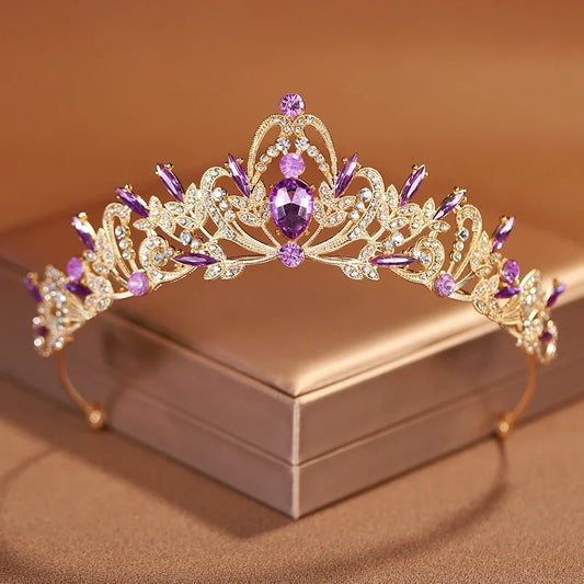 Bridal Headwear Purple-Colour Women's Grand Party Crown Birthday Tiaras