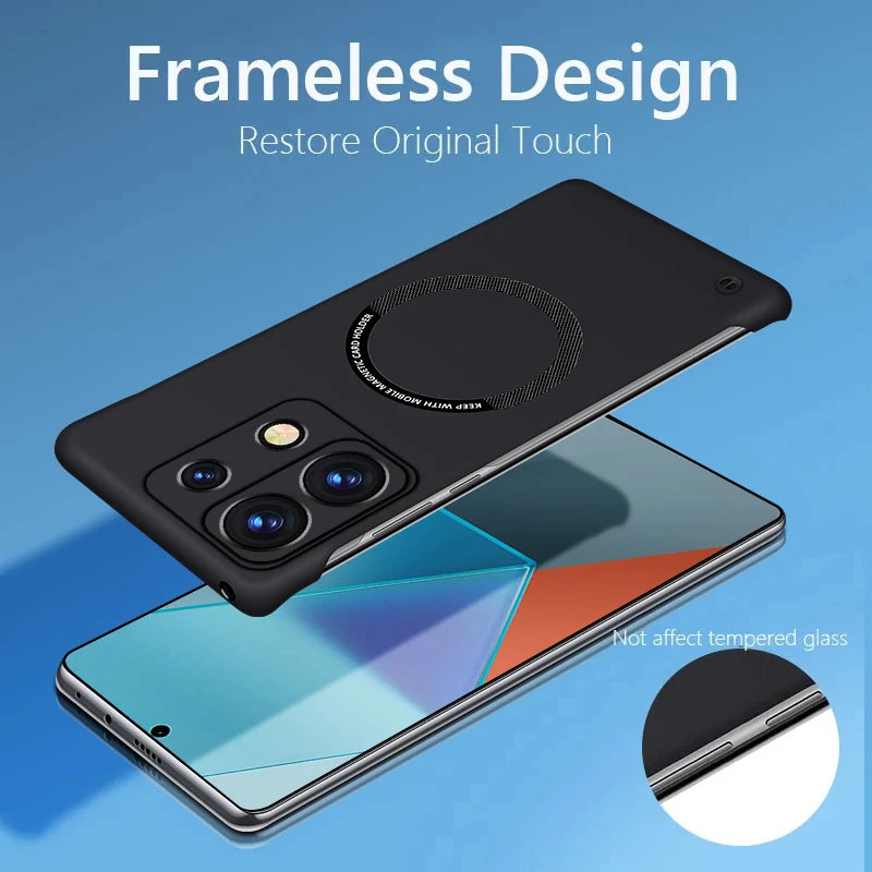 Ultra Thin Hard PC Magnetic Frameless Phone Case Cover For Redmi Note 13 Pro Plus 5G Covers Matte Color Solid Back Cover Cases