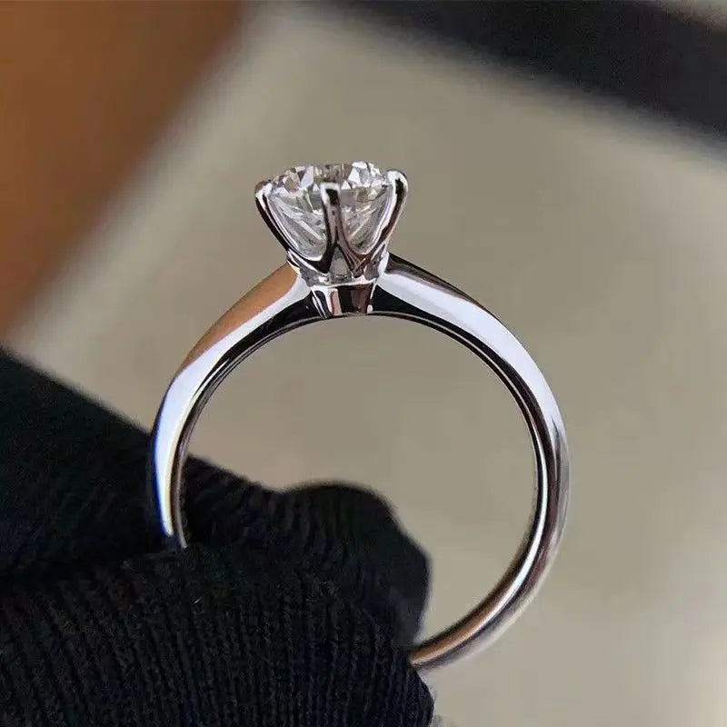 Solitaire Ring with Moissanite Zircon 925 Sterling Silver Engagement Wedding Band for Women Bridal Statement Party Jewelry