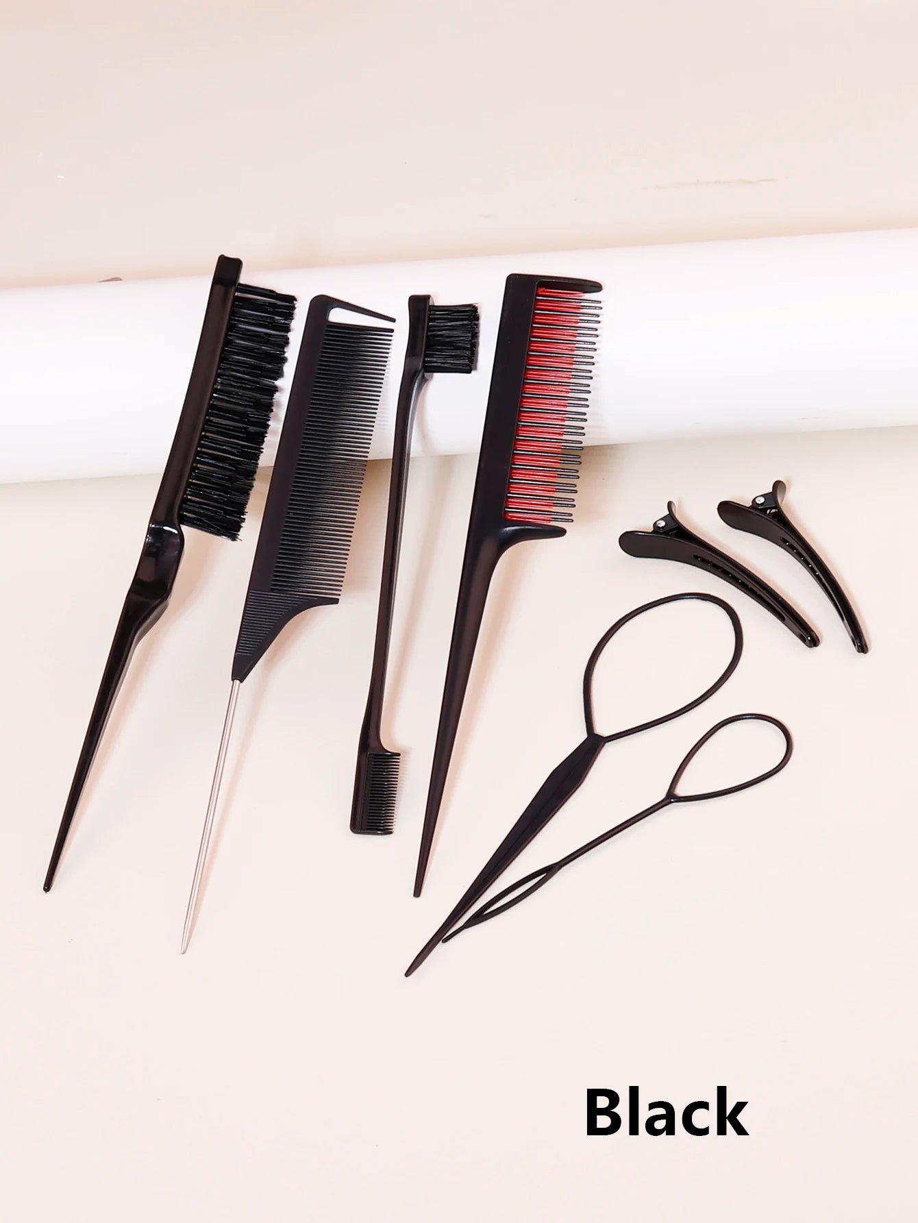 8-piece hair styling comb set with triple tear comb, mouse tail comb, edge brush, weaving tool, hair salon accessories